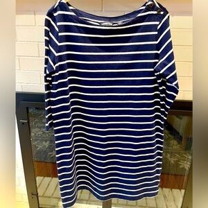 Lands' End Navy and White Striped Boatneck Dress